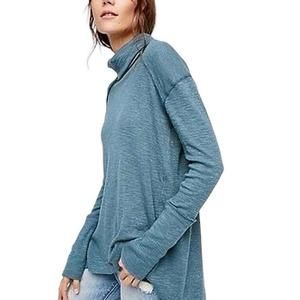 Free‎ People We The Free Teal Split Back Turtleneck Cotton Blend Sweater Sz S